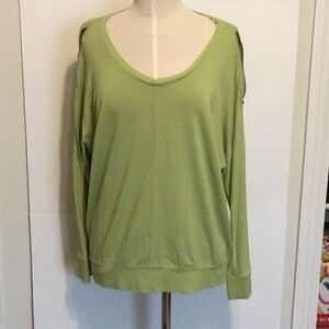 Chico’s Tee Shirt Lime Green Cold Shoulder Jersey Long Sleeve Zipper Size L